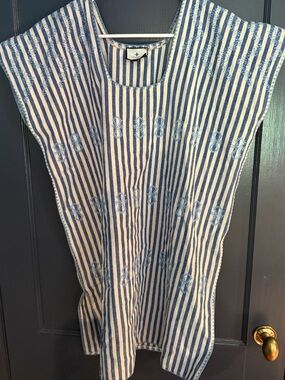 Tuckernuck Blue and White Striped Embroidered Dress